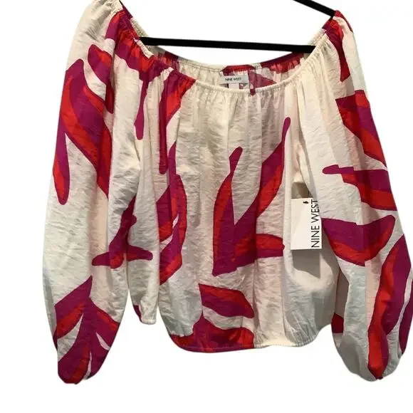 NINE WEST SUMMER PRINT BRACELET SLEEVE OFF SHOULDER TOP XXL NWT - Picture 6 of 6